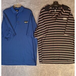 FootJoy Mens Golf Polo Shirt Bundle (2) Raven Sandestin Ravenwood Blue Striped L